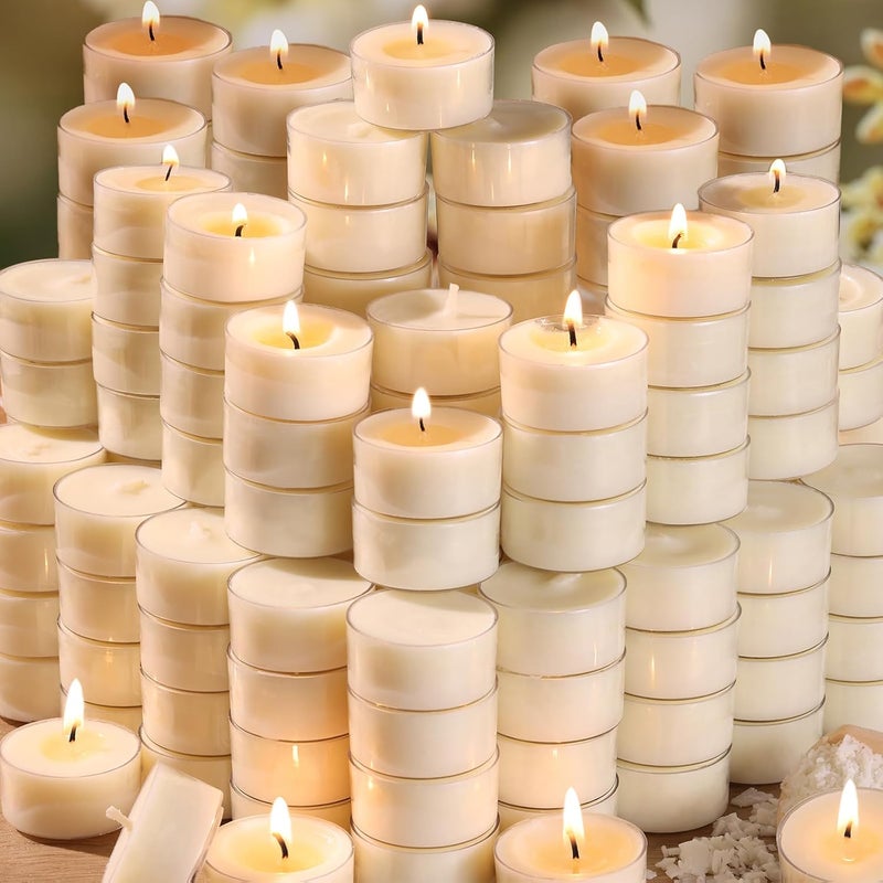 Devi Soy Tea Lights Candles 200 Pack, 6 Hour White Tea Candles Bulk, Soy Wax Tea Lights Bulk-6 Hours Long Burning, Unscented Small Votives Bulk for Wedding Favors, Party Events, Shabbat,Home Decor - Image 1